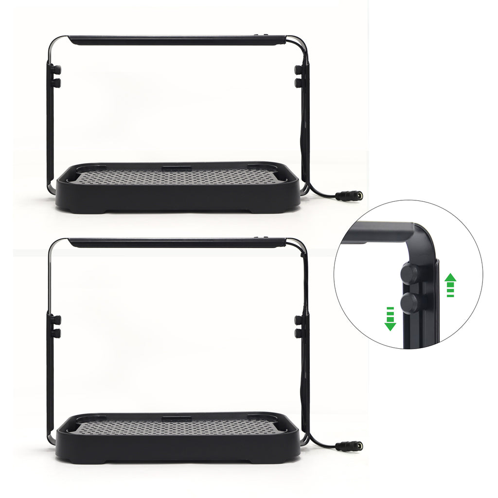 Close-up of the durable steel locking screws on the black microgreen garden for LED height adjustment.