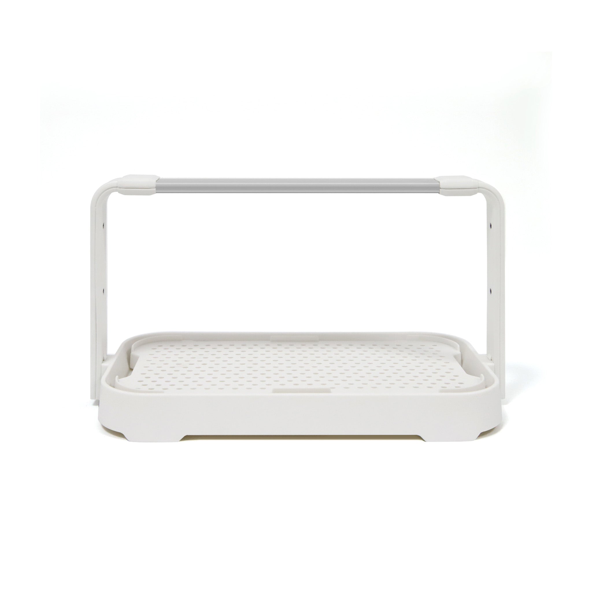 Entry-level white microgreen starter garden system with LED grow light used for indoor gardening.