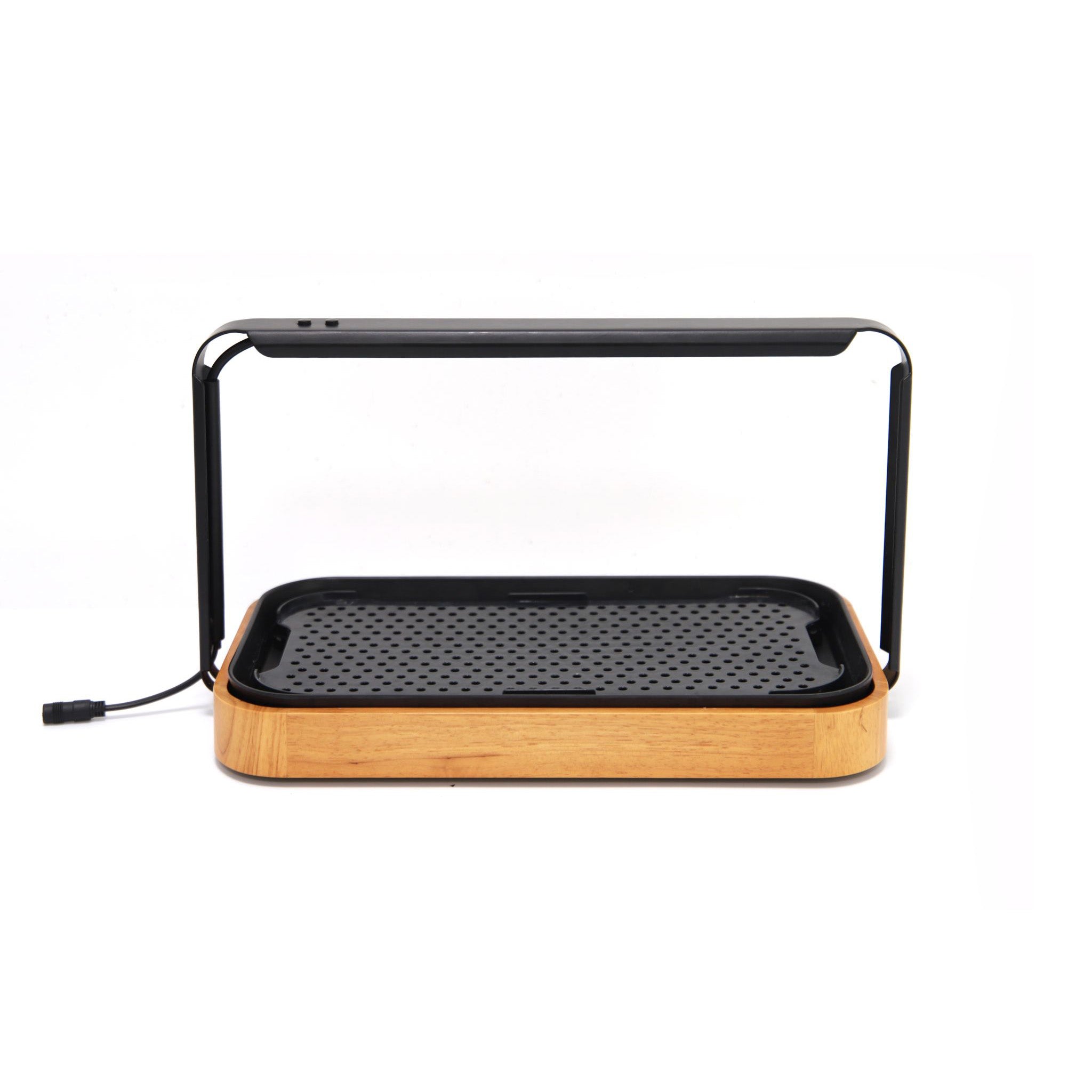 Premium microgreen garden system featuring a stylish bamboo base and integrated LED grow light for indoor gardening.
