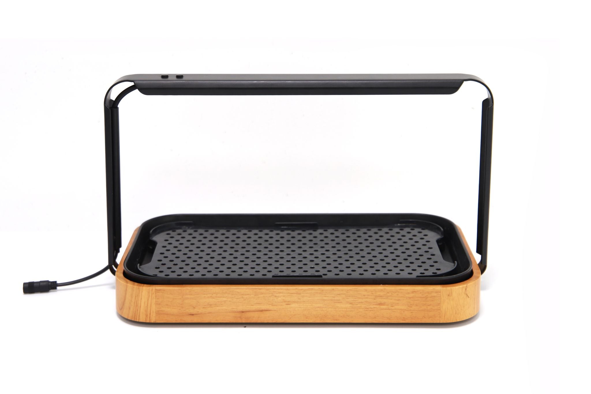 Premium microgreen garden system featuring a stylish bamboo base and integrated LED grow light for indoor gardening.